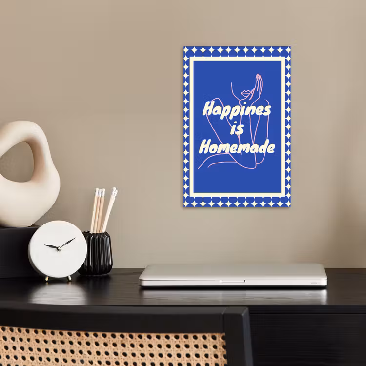 Lijntekening - Vrouw - Quote - Blauw poster papier klein -sfeer1