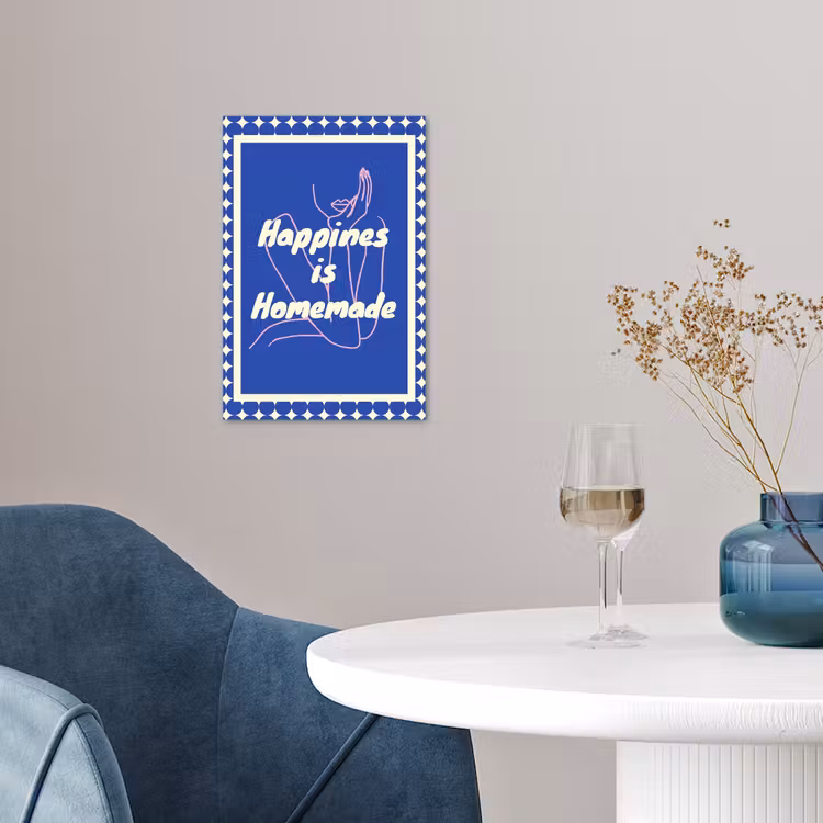 Lijntekening - Vrouw - Quote - Blauw poster papier klein -sfeer3