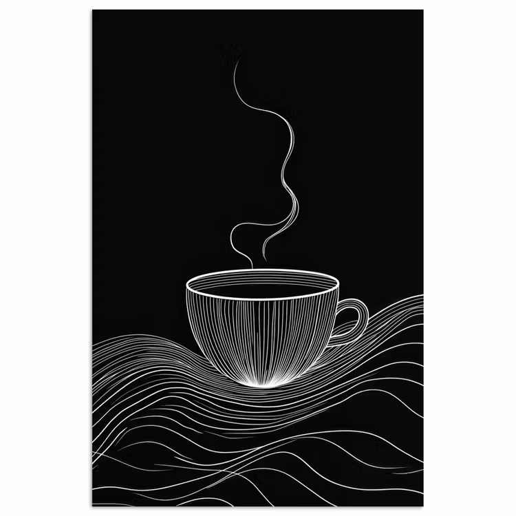 Lijntekening - Koffiekop - Zwart poster papier klein -3d