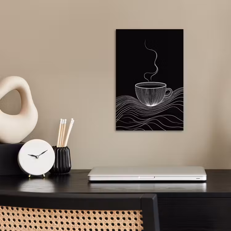 Lijntekening - Koffiekop - Zwart poster papier klein -sfeer1