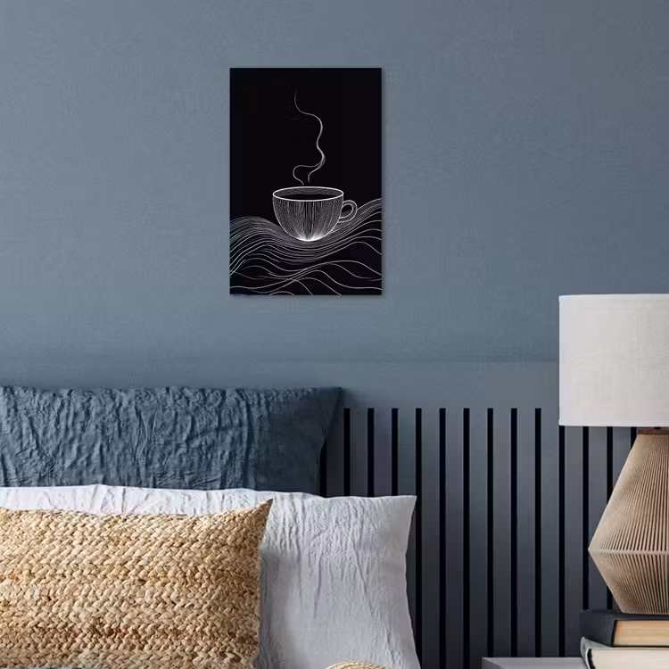 Lijntekening - Koffiekop - Zwart poster papier klein -sfeer2