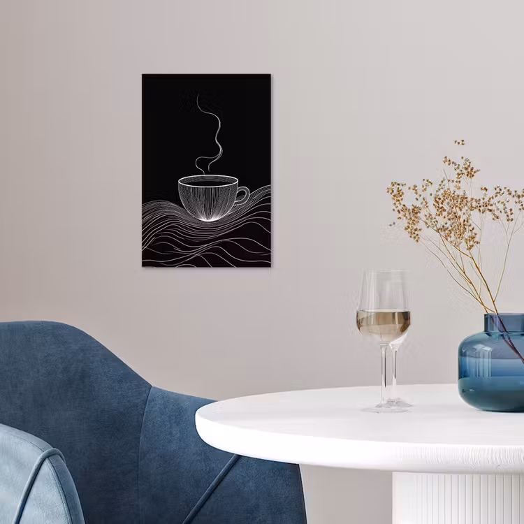 Lijntekening - Koffiekop - Zwart poster papier klein -sfeer3