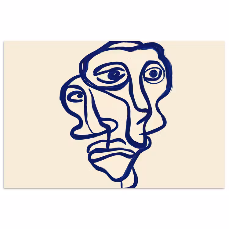 Lijntekening - Overlappende gezichten - Donkerblauw poster papier klein -3d