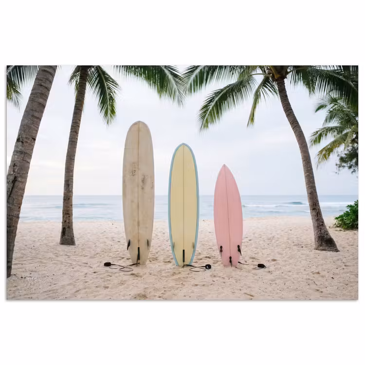 Surfboard - Palmbomen - Kleurrijk poster papier klein -3d