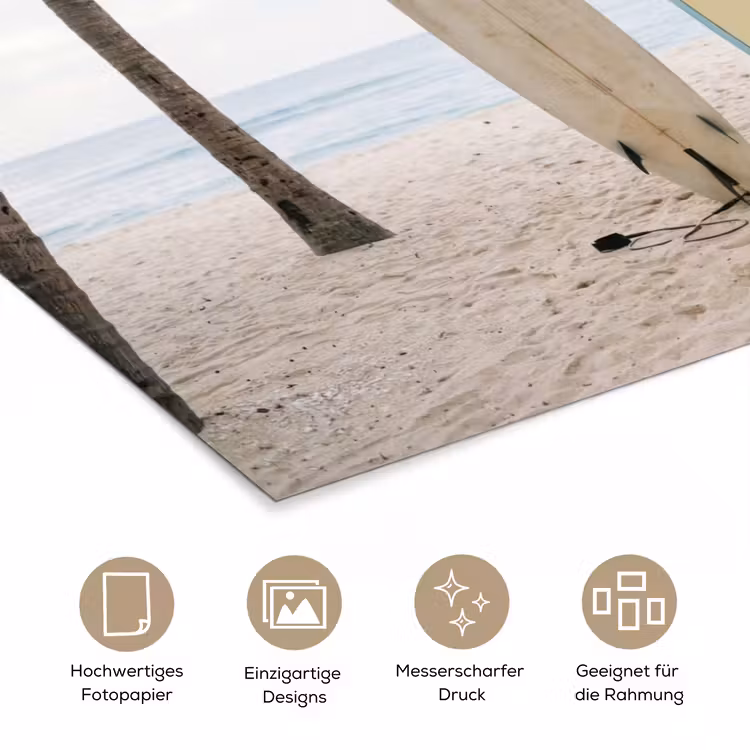 Surfboard - Palmbomen - Kleurrijk poster papier klein -tcloseup_DE