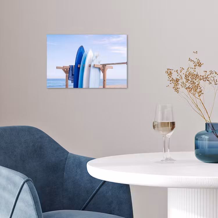 Surfplank - Strand - Zomer - Blauw - Water poster papier klein -sfeer3
