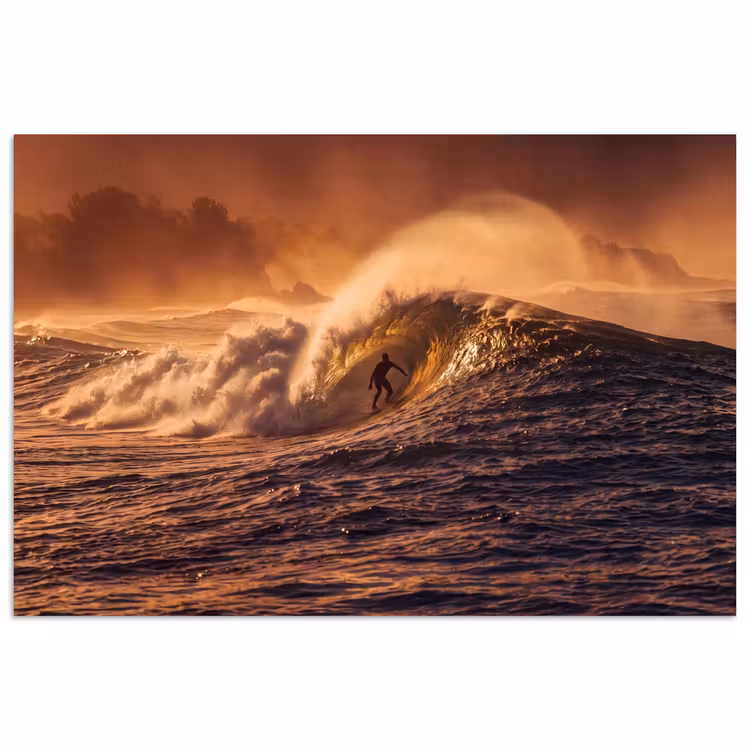 Surfer - Golf - Oceaan - Sport - Oranje poster papier klein -3d