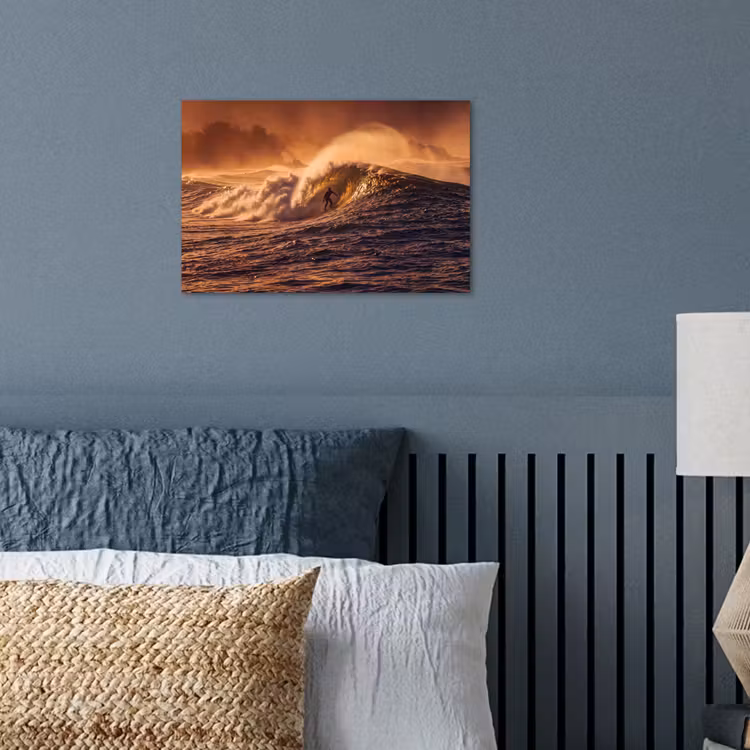 Surfer - Golf - Oceaan - Sport - Oranje poster papier klein -sfeer2