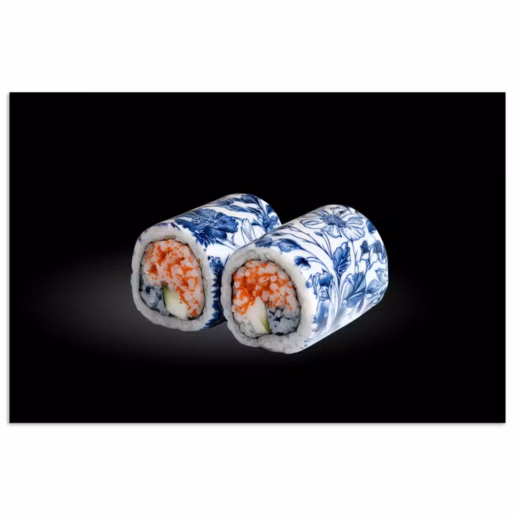 Sushi - Delfts blauw - Rijst - Vis - Elegant poster papier klein -3d