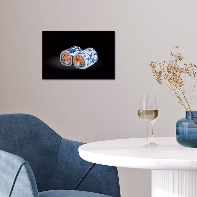 Sushi - Delfts blauw - Rijst - Vis - Elegant poster papier klein -sfeer3