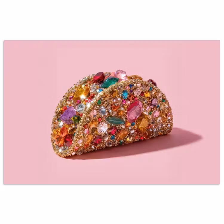 Taco - Kleurrijk - Edelstenen - Goud poster papier klein -3d
