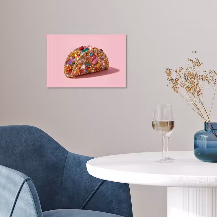 Taco - Kleurrijk - Edelstenen - Goud poster papier klein -sfeer3