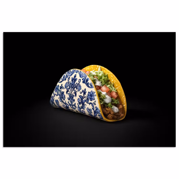 Taco - Vlees - Salade - Delftsblauw - Motief poster papier klein -3d
