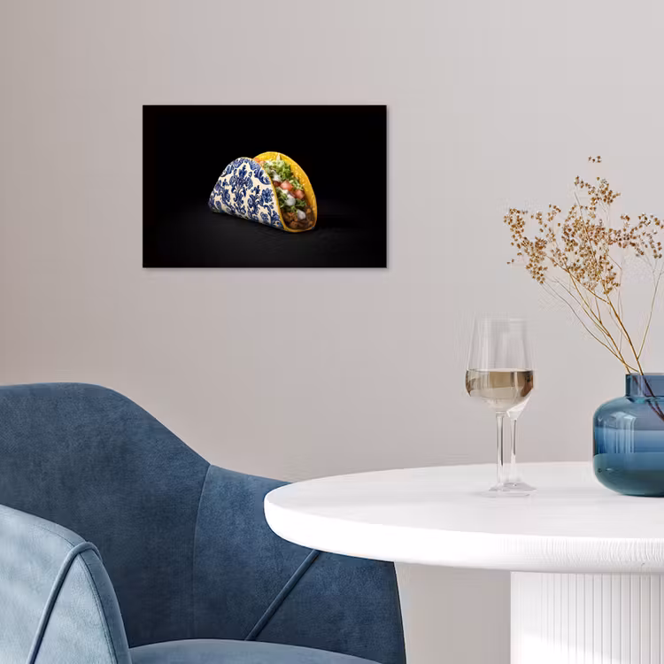 Taco - Vlees - Salade - Delftsblauw - Motief poster papier klein -sfeer3