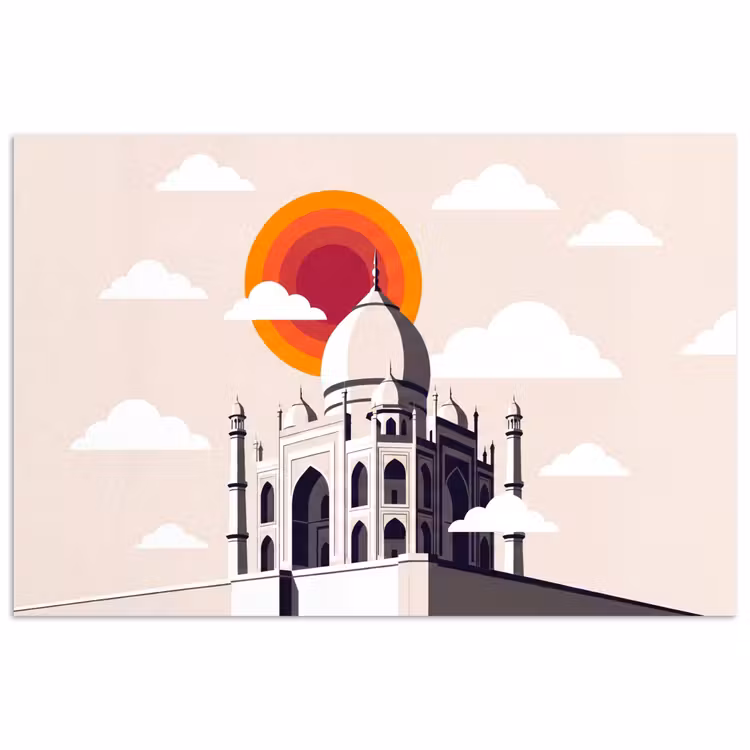 Taj Mahal - Zon - Koepel - Architectuur - India - Grafisch poster papier klein -3d