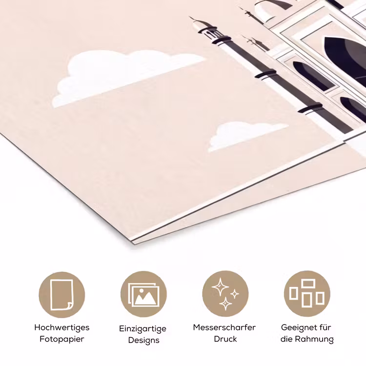 Taj Mahal - Zon - Koepel - Architectuur - India - Grafisch poster papier klein -tcloseup_DE