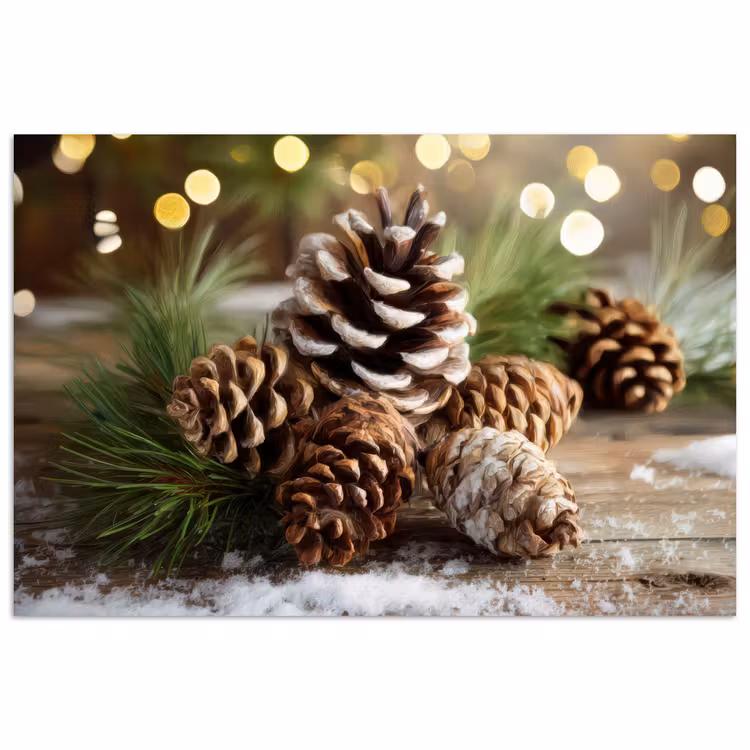 Dennenappels - Kerstsfeer - Bruin - Groen poster papier klein -3d