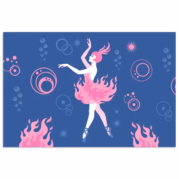 Danseres - Vlammenrok - Abstract - Roze - Blauw poster papier klein -3d