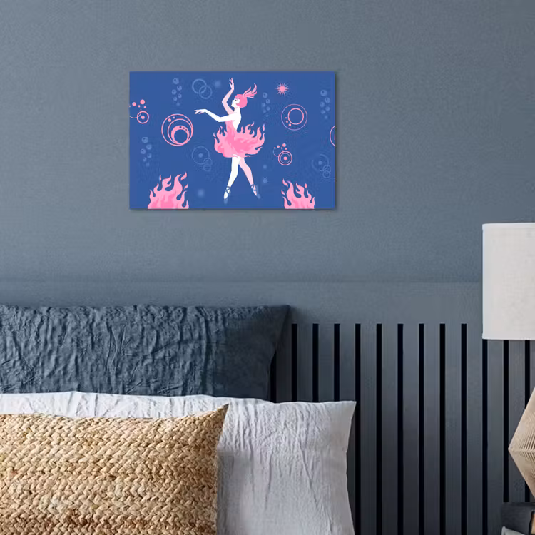 Danseres - Vlammenrok - Abstract - Roze - Blauw poster papier klein -sfeer2