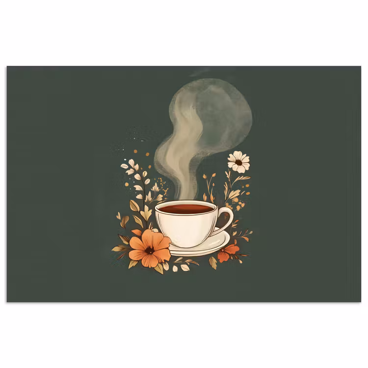Kop - Bloemen - Groen - Koffie poster papier klein -3d