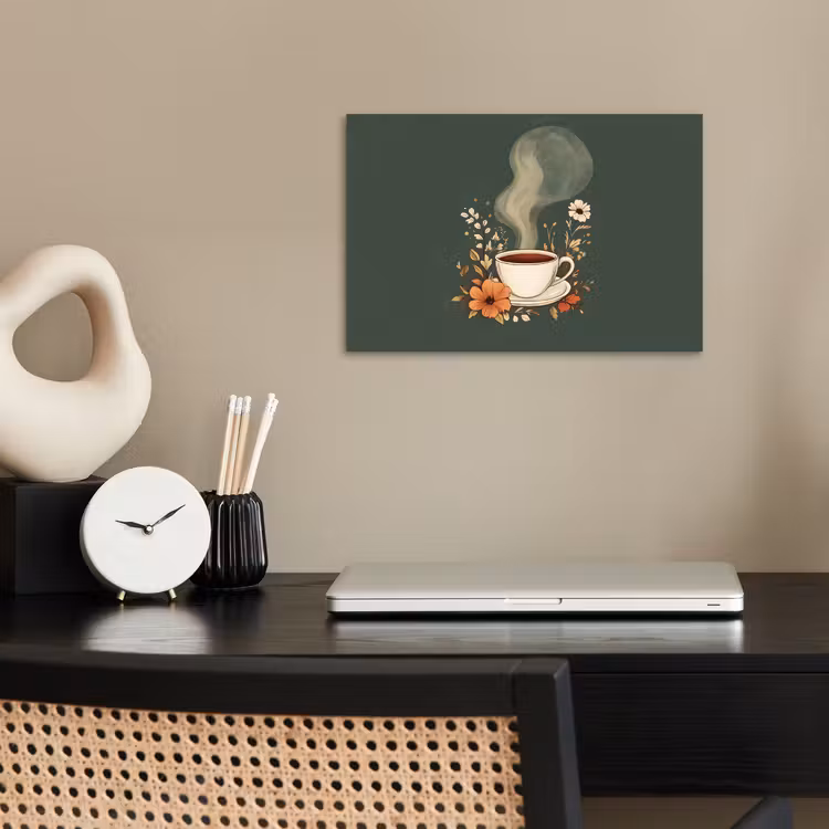 Kop - Bloemen - Groen - Koffie poster papier klein -sfeer1