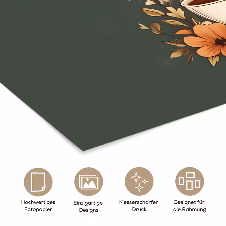 Kop - Bloemen - Groen - Koffie poster papier klein -tcloseup_DE