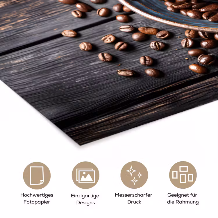 Kop - Koffie - Hout - Bonen poster papier klein -tcloseup_DE