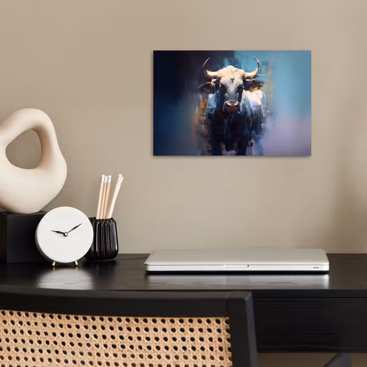 Stier - Zwart - Abstract - Horens poster papier klein -sfeer1