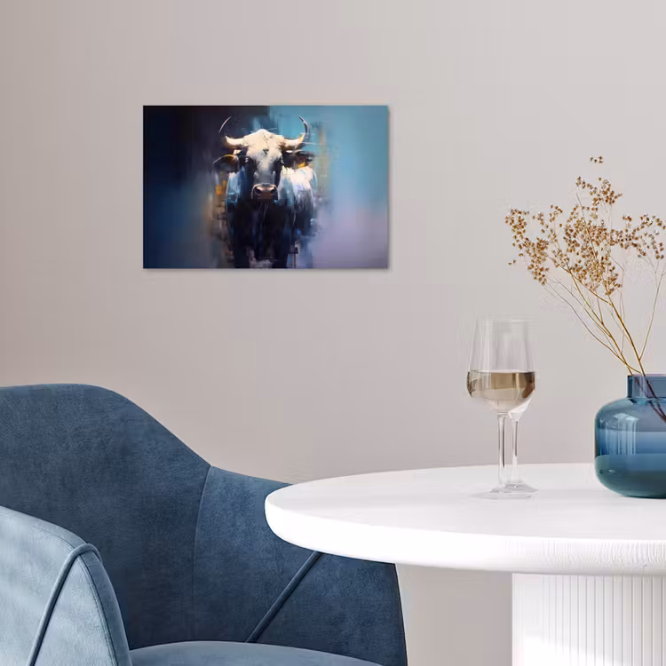 Stier - Zwart - Abstract - Horens poster papier klein -sfeer3