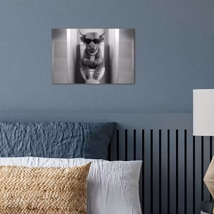 Stier - Telefoon - Toilet - Zwart - Wit poster papier klein -sfeer2