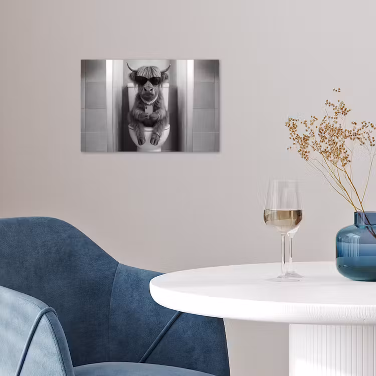 Stier - Telefoon - Toilet - Zwart - Wit poster papier klein -sfeer3