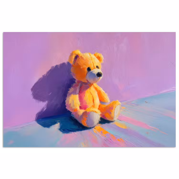 Teddybeer - Schaduw - Penseelstreken - Paars poster papier klein -3d