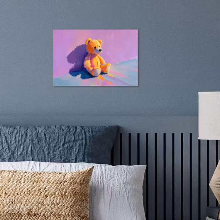 Teddybeer - Schaduw - Penseelstreken - Paars poster papier klein -sfeer2