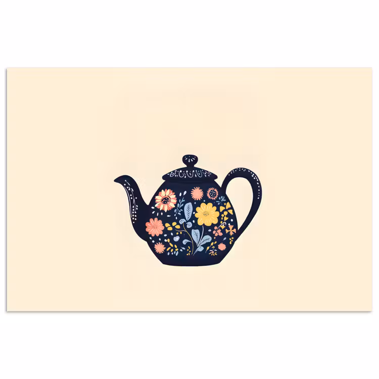 Theepot - Kleurrijk - Bloemen poster papier klein -3d