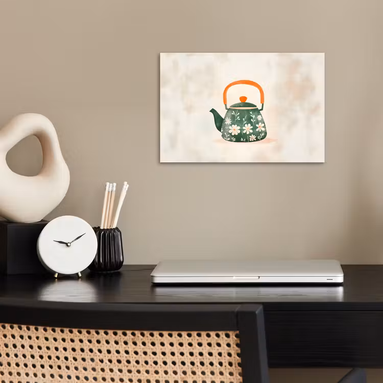 Theepot - Groen - Bloemen - Oranje poster papier klein -sfeer1