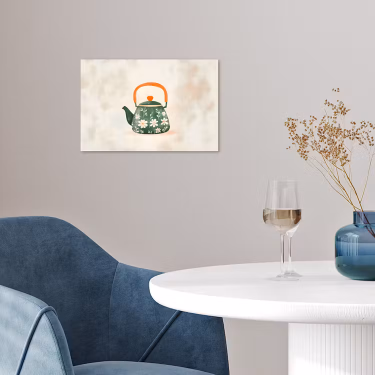Theepot - Groen - Bloemen - Oranje poster papier klein -sfeer3