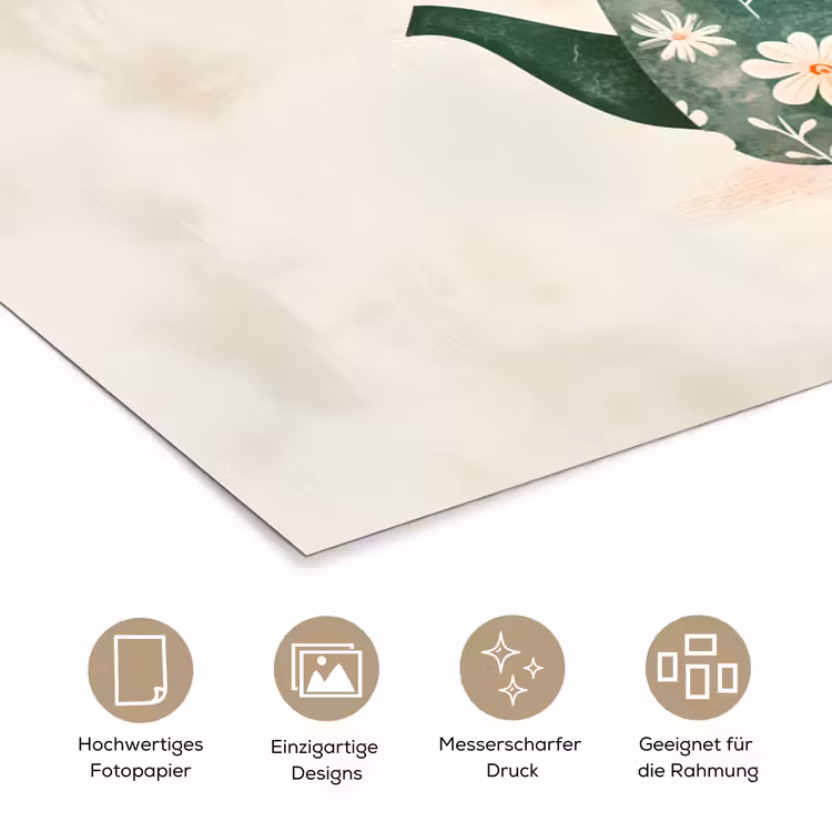 Theepot - Groen - Bloemen - Oranje poster papier klein -tcloseup_DE