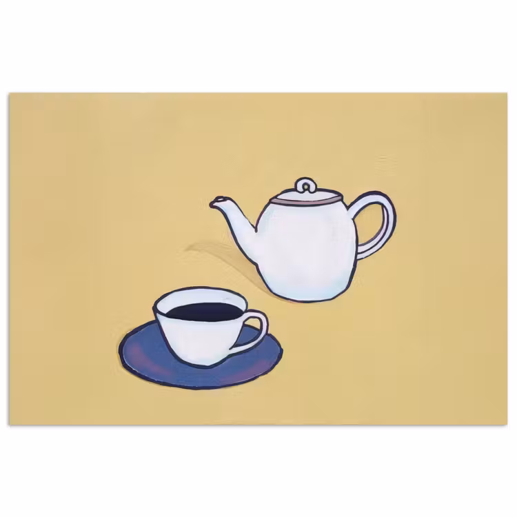 Theepot - Kopje - Beige - Illustratie poster papier klein -3d