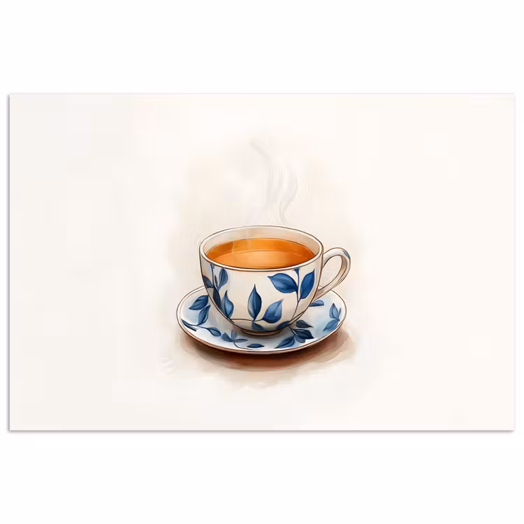 Theekop - Bladeren - Blauw poster papier klein -3d