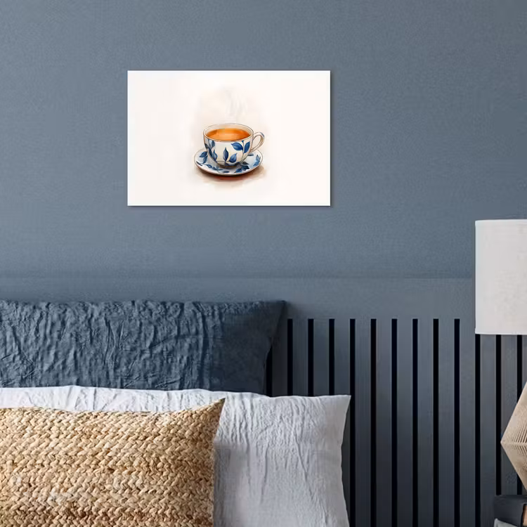Theekop - Bladeren - Blauw poster papier klein -sfeer2