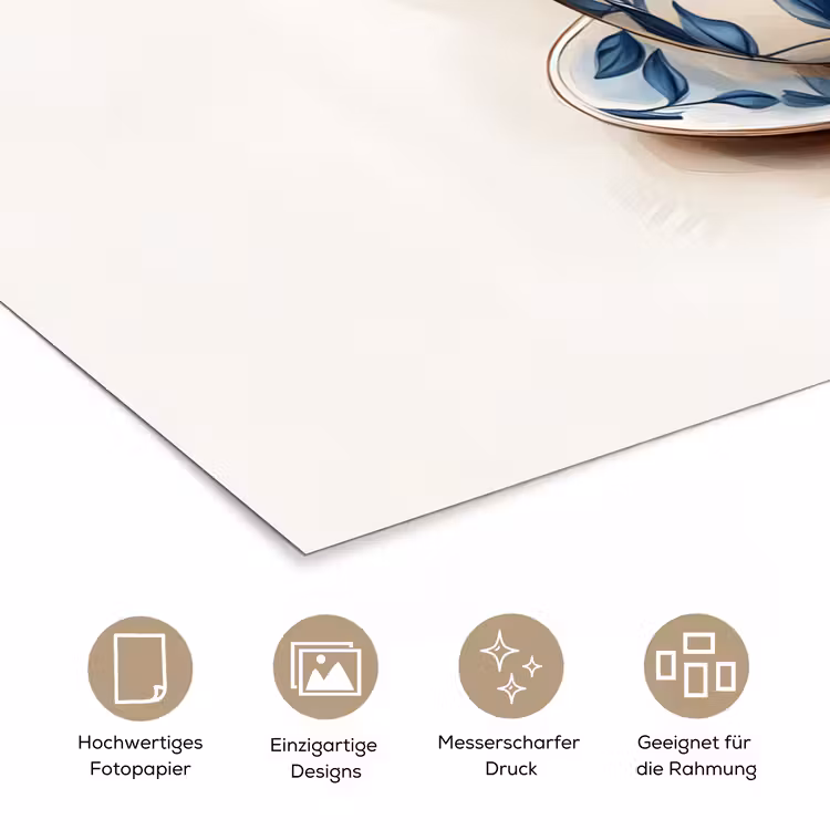 Theekop - Bladeren - Blauw poster papier klein -tcloseup_DE