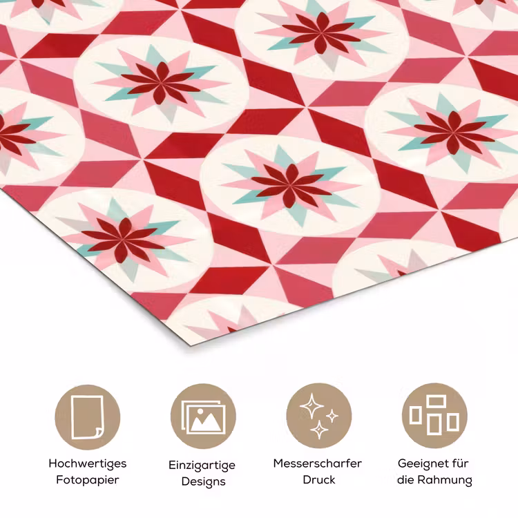 Tegelpatroon - Sterren - Retro - Roze - Mintgroen poster papier klein 62 -tcloseup_DE