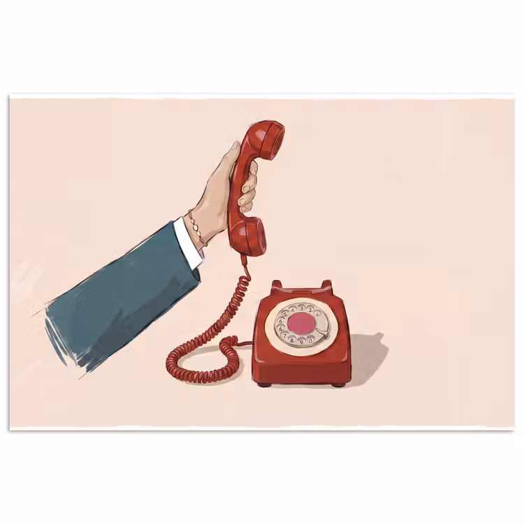 Telefoon - Hand - Vintage - Communicatie - Rood poster papier klein -3d