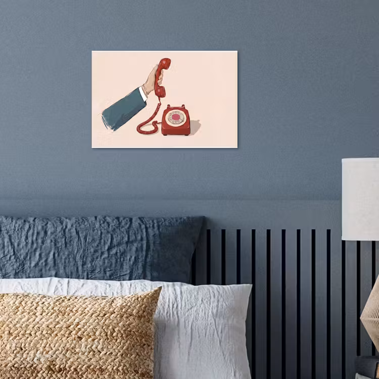 Telefoon - Hand - Vintage - Communicatie - Rood poster papier klein -sfeer2