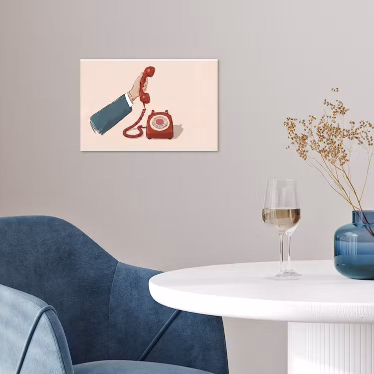 Telefoon - Hand - Vintage - Communicatie - Rood poster papier klein -sfeer3