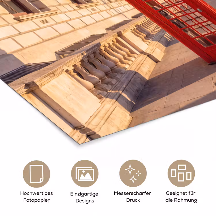 Telefooncel - Rood - Londen - Stad - Architectuur poster papier klein -tcloseup_DE
