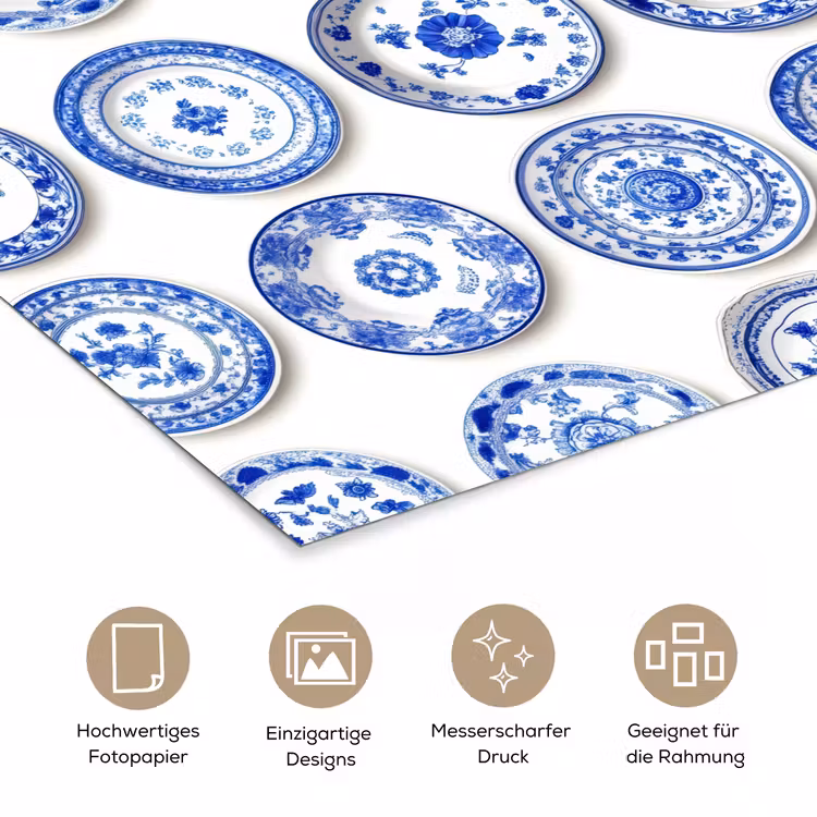 Borden - Bloemen - Patroon - Blauw poster papier klein 62 -tcloseup_DE