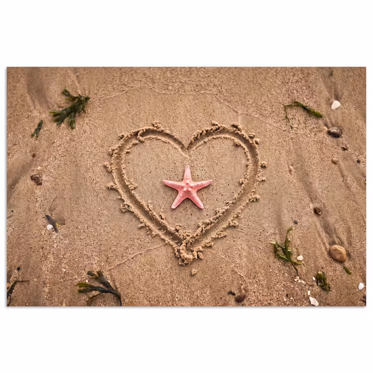 Dieren - Hart - Strand - Zand - Roze poster papier klein -3d