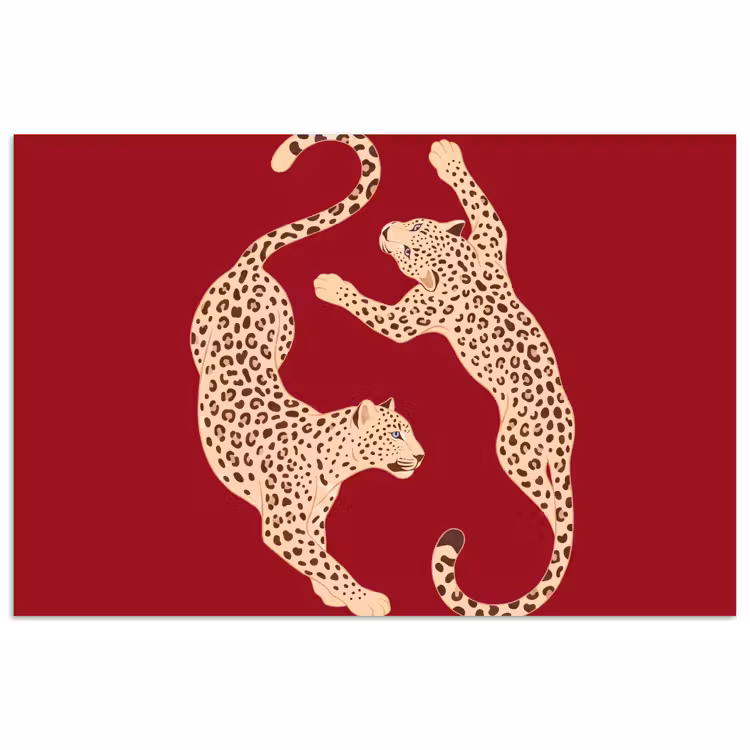 Dieren - Luipaard - Abstract - Rood - Modern poster papier klein -3d