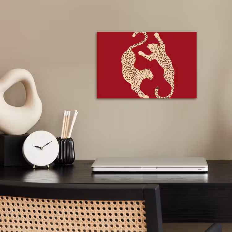 Dieren - Luipaard - Abstract - Rood - Modern poster papier klein -sfeer1